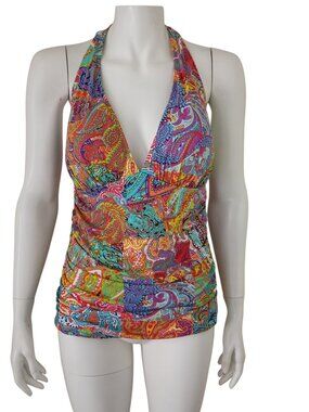 Bleu Rod Beattie Tankini Halter Skirted Bottom Set Multi Paisley